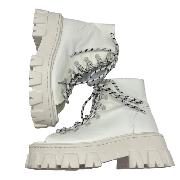 Moussy Open Toe Chunky Boots White Lace Up Ankle US 7 Combat Style - Picture 6 of 16